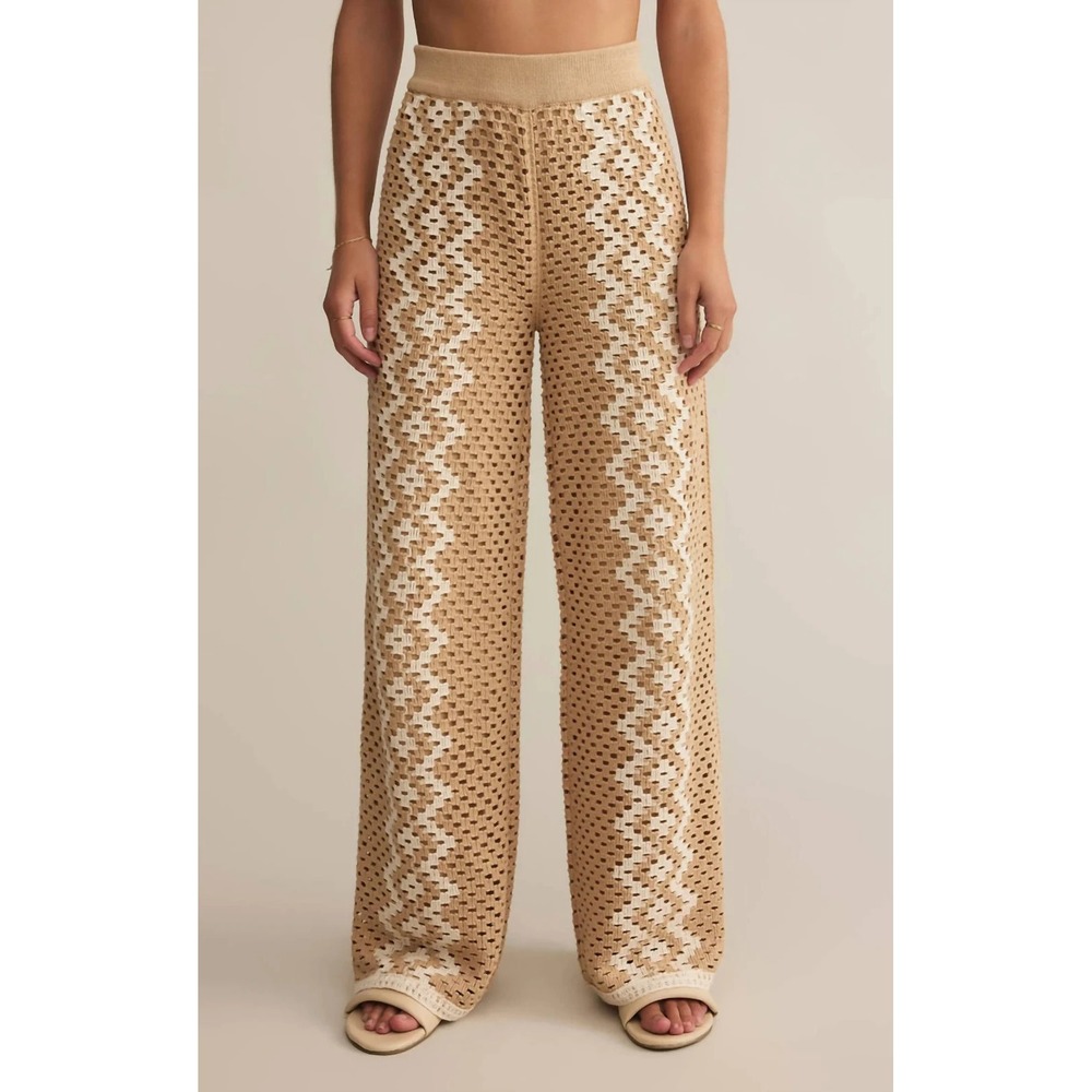 NWT Z Supply Women's Large Loma Crochet Pants Boho Beach Beige Cream Wide Leg
